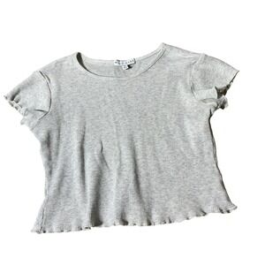 Miou Muse Y2K Coquette Ribbed Lettuce Hem Baby Tee Crop Top T4866 Womens Small